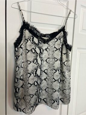 Snake Print Lace Trim Cami Top - Black and White large